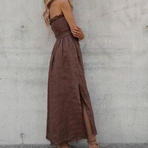 DISSH Linen Chocolate Strapless Midi Dress